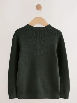 vert foncé - Pull en maille col rond en coton (3-16ans)