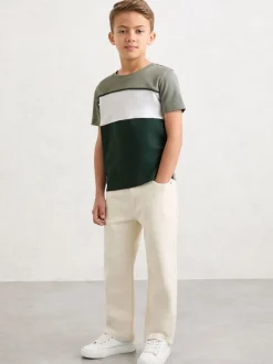 Vert foncé/Vert sauge/Off White - T-shirt Reiss Cole en coton color block