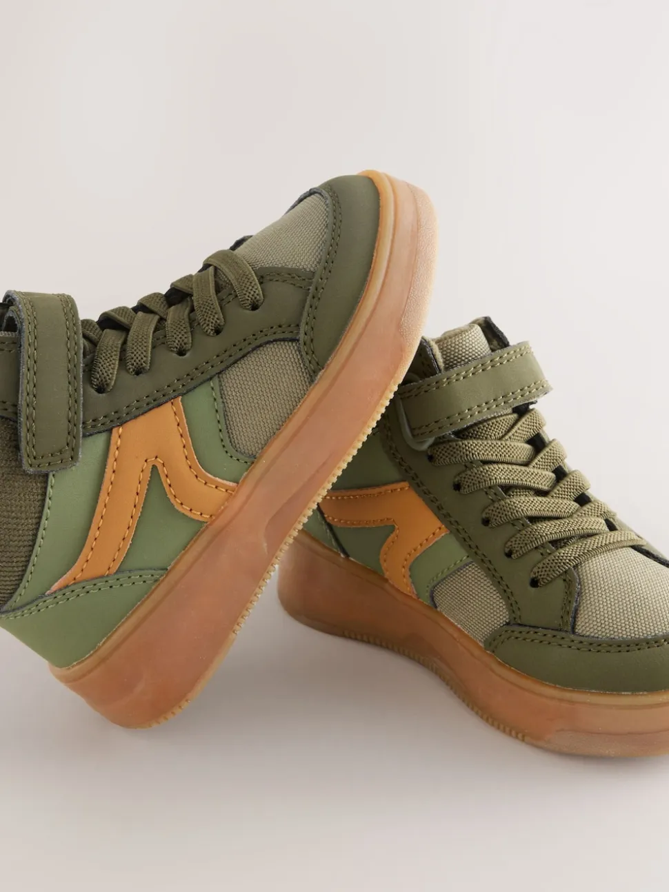 Vert kaki - Baskets hautes à lacets élastiques à fermeture par contact