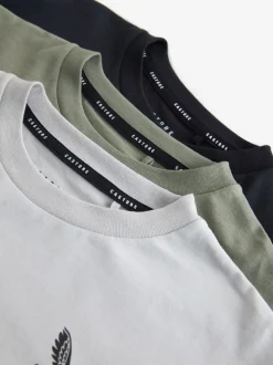 Vert kaki - Castore Lot de 3 t-shirts oversize en coton à logo à manches courtes
