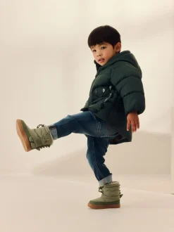 Vert kaki - Doudoune à poche dinosaure (3mois-7ans)