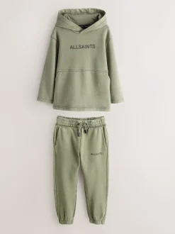 Vert kaki - Ensemble sweat-shirt à capuche et survêtement smALLSAINTS délavé à logo