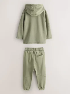 Vert kaki - Ensemble sweat-shirt à capuche et survêtement smALLSAINTS délavé à logo