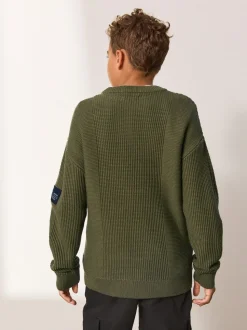 Vert kaki - Pull utilitaire en maille à col rond (3-16ans)