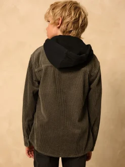 Vert kaki - Surchemise à capuche en velours côtelé (3-16ans)