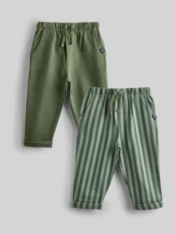 Vert kaki rayé et kaki - Lot de 2pantalons de jogging JoJo Maman Bébé à rayures et unis