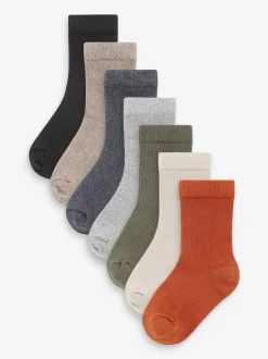 Vert kaki/gris - Paquet de chaussettes en coton riche à fines côtes 7