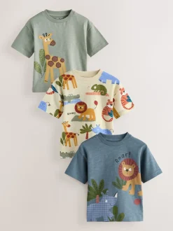 Vert Safari Animals - Lot de 3 t-shirts appliqués à manches courtes (3mois7ans)