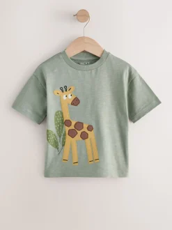 Vert Safari Animals - Lot de 3 t-shirts appliqués à manches courtes (3mois7ans)