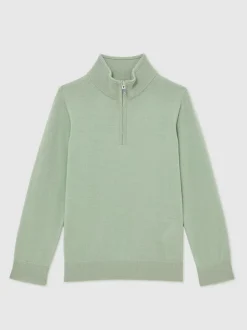 Vert sauge clair - Pull Reiss Blackhall à quart de zip en laine mérinos