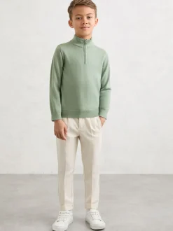 Vert sauge clair - Pull Reiss Blackhall à quart de zip en laine mérinos