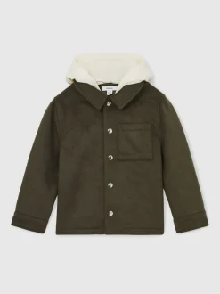 Vert sauge foncé - Surchemise Reiss Benjamin à capuche amovible en laine Blend