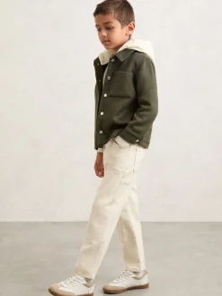 Vert sauge foncé - Surchemise Reiss Benjamin à capuche amovible en laine Blend