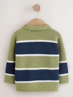 Vert/Bleu - Polo de rugby à rayures en maille (3mois7ans)