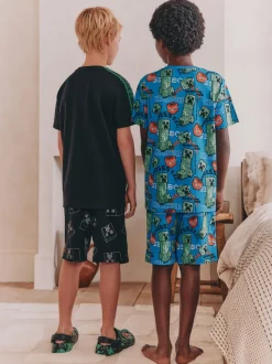 Vert/Noir - Lot de 2 pyjamas courts sous licence Minecraft (5-14ans)