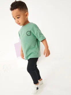 Vert/Noir surdimensionné - Ensemble Manches courtes  100% coton - T-shirt et Leggings (3mths-7yrs)