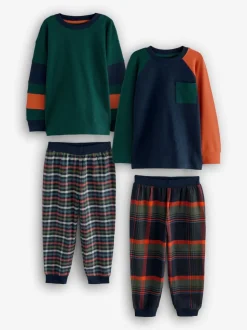 Vert/orange - Lot de 2 pyjamas en tissu à carreaux à manches longues (3-16ans)