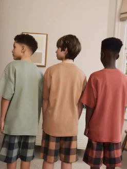 Vert/orange - Pyjama court à carreaux tissés 3 Pack (3-16ans)