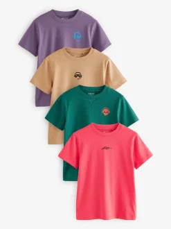 Vert/Rouge/Camel/Violet - Lot de 4 petits t-shirts graphiques à manches courtes (3-16ans)