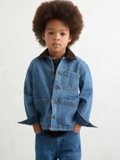 Veste en jean Reiss Herman à col en velours côtelé