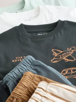 Véhicules bleu/noir/blanc - Manches courtes T-shirt & Survêtement Set 3 Pack (3mths-7yrs)