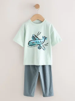 Véhicules bleu/noir/blanc - Manches courtes T-shirt & Survêtement Set 3 Pack (3mths-7yrs)