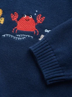 Vie marine bleu marine - Personnage Pull Col rond en maille (3mois-7ans)