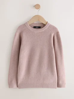 vieux rose - Pull en maille col rond en coton (3-16ans)