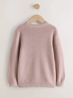 vieux rose - Pull en maille col rond en coton (3-16ans)