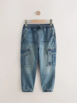 vintage bleu - Jean cargo à taille élastique (3-16ans)