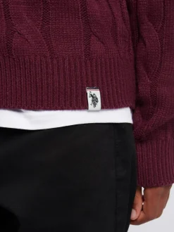 Violet - U.S. Polo Assn. Pull col rond garçons en maille torsadée