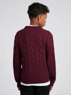 Violet - U.S. Polo Assn. Pull col rond garçons en maille torsadée