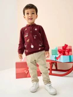 Violet prune - Polo de Noël en maille brodé sur l’ensemble (3mois7ans)