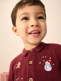 Violet prune - Polo de Noël en maille brodé sur l’ensemble (3mois7ans)