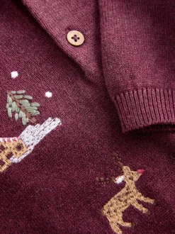 Violet prune - Polo de Noël en maille brodé sur l’ensemble (3mois7ans)