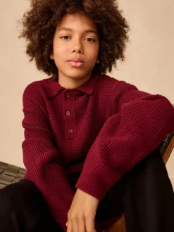 Violet prune - Polo en maille à col boutonné (3-16ans)