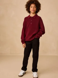 Violet prune - Polo en maille à col boutonné (3-16ans)