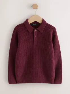 Violet prune - Polo en maille à col boutonné (3-16ans)