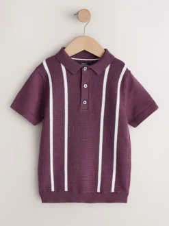 Violet prune - Polo en maille à col boutonné (3-16ans)