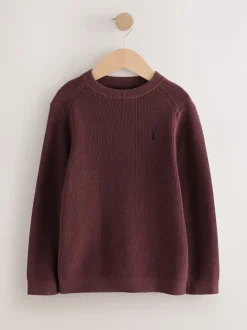 Violet prune - Pull en maille col rond en coton (3-16ans)