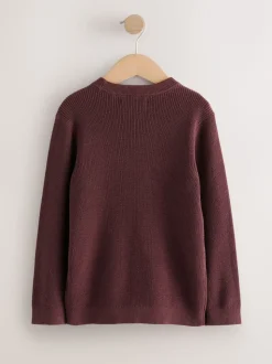 Violet prune - Pull en maille col rond en coton (3-16ans)