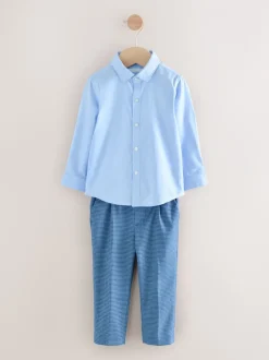 Vérification bleue - Ensemble blazer, chemise, pantalon et nœud papillon (3 mois à 9 ans)